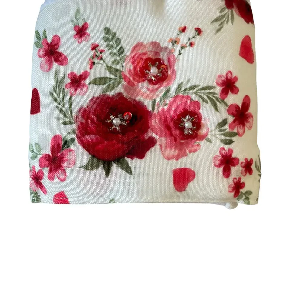 Rachel Zoe Hand Towels FLOWERS & HEARTS 18x28 Cotton Valentines Day Set of 2 NEW